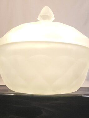 Pressed Glass Lidded Candy Dish – Frosted Satin Finish – 1960s